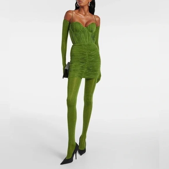 Alex Perry Embellished Ruched Jersey Mini Dress - Picture 5 of 6